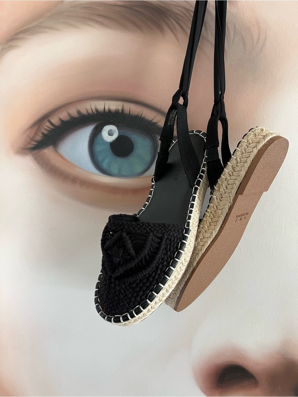 NEW Black Woven macrame Espadrille Sandals with lace up ankle ties - Picture 2 of 15